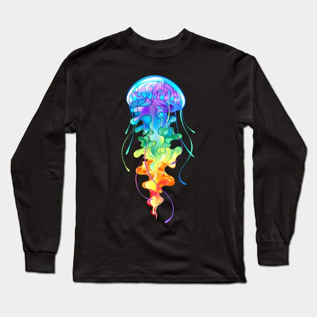 Glowing Rainbow Jellyfish Long Sleeve T-Shirt by Peter smith